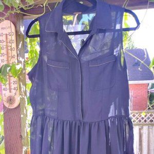 Temperance Navy Blue sheer tank dress with slip, size medium